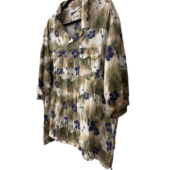 Wrangler Men’s Coconut Cowboy Hibiscus Short Sleeve Pearl Snap Shirt Size XXL - Picture 3 of 6